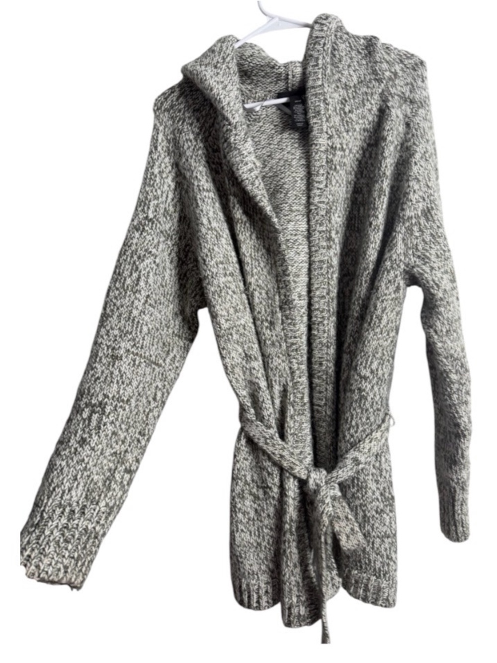 Lane Bryant Gray Marled Hooded Belted Wool Blend Sweater Plus Size Cozy Knit - Picture 2 of 6